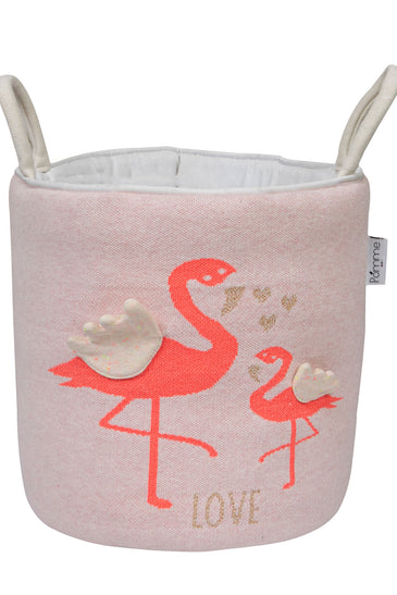 Knitted Storage Basket With Flamingo pattern (Pink)