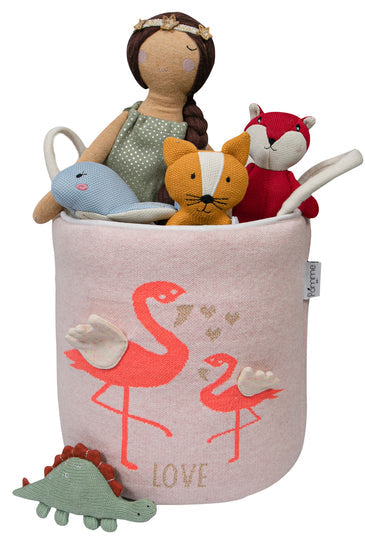 Knitted Storage Basket With Flamingo pattern (Pink)
