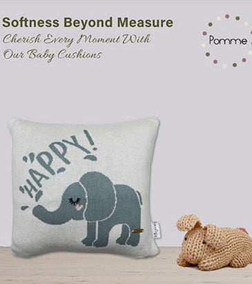 Happy Elephant Knitted Cushion Cover – Soft & Adorable Kids Room Décor