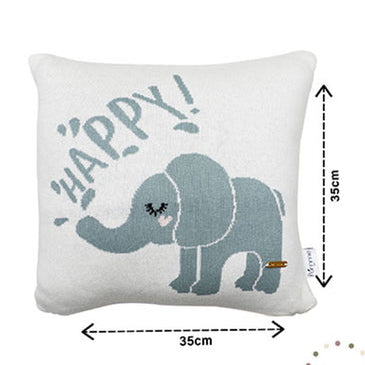 Happy Elephant Knitted Cushion Cover – Soft & Adorable Kids Room Décor