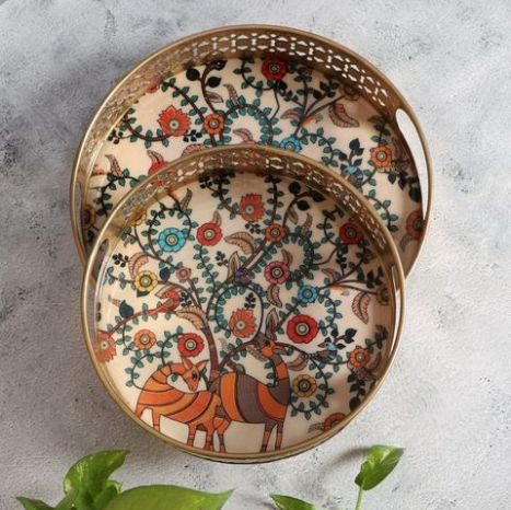 White Peacock Pichwai Tray (Set of 2)