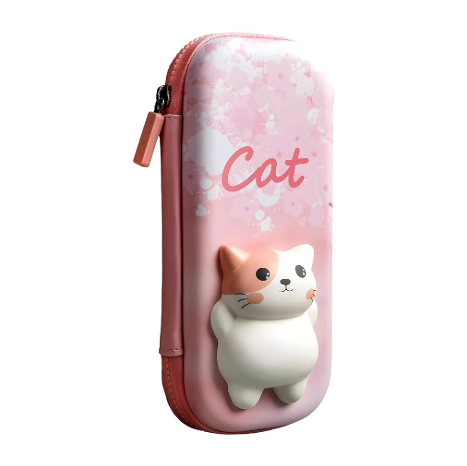 Pencil Pouch - 3D Squishy Cat (Pink)