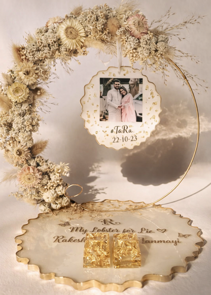 Personalized Photo Resin Ring Platter for Engagement | Custom Ring Ceremony Tray with Couple Photo, Names & Date | Roka Wedding Keepsake