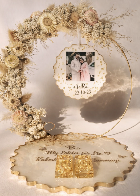 Personalized Photo Resin Ring Platter for Engagement | Custom Ring Ceremony Tray with Couple Photo, Names & Date | Roka Wedding Keepsake