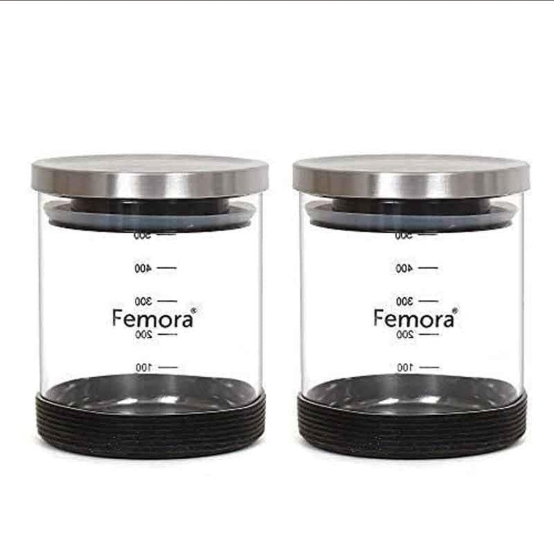 Borosilicate Storage Jar with Steel lid and Silicon Bottom (500 ML Each) - Set of Two