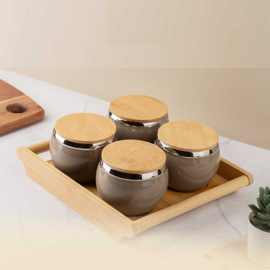 Dry Fruit Jars With Tray - Noira Brown