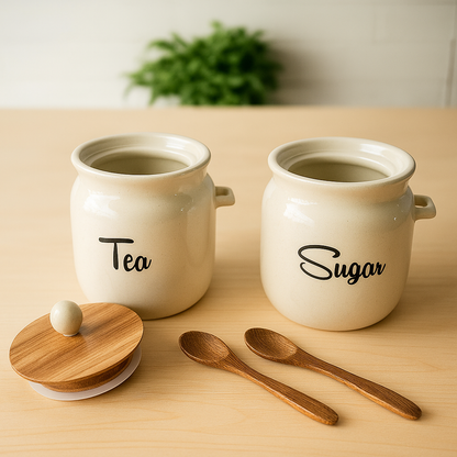 Ivory Matka Tea, Sugar, Solid Ceramic Containers