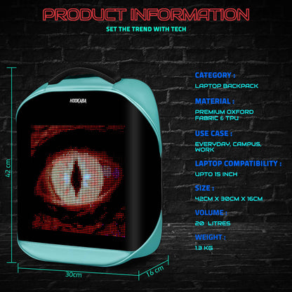 Hookaba Tech Trend LED Backpack (Blue) | 20 L Smart Display Bag (With Power Bank)