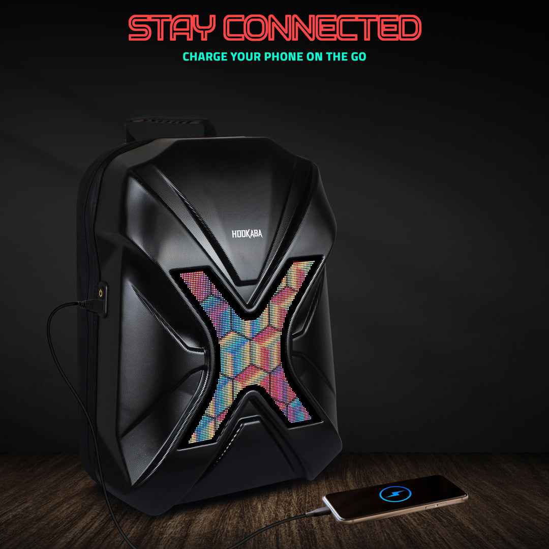 Hookaba Xross Rage LED Backpack – 28 L Expandable Smart Display Bag (With Power Bank)