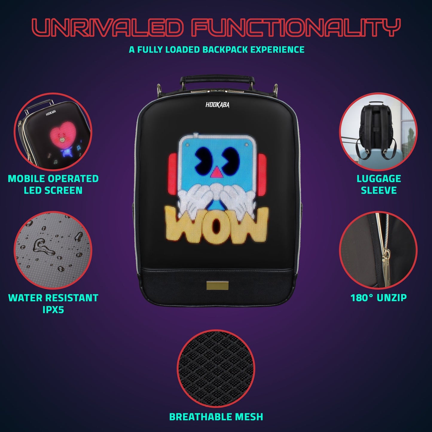 Hookaba Bold Elite LED Backpack | 21 L Smart App-Controlled Tech Bag (With Power Bank)