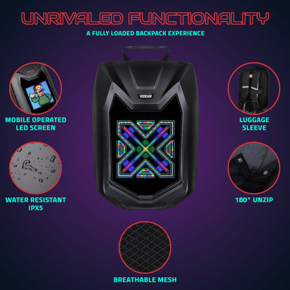 Hookaba Bat Grit LED Backpack | 27 L Smart App-Controlled Backpack with 64×64 Pixel Display (With Power Bank)