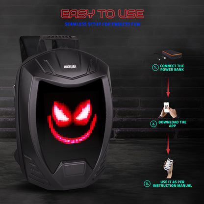 Hookaba Rebel Rage LED Backpack – 27.2 L Smart Display Bag (With Power Bank)