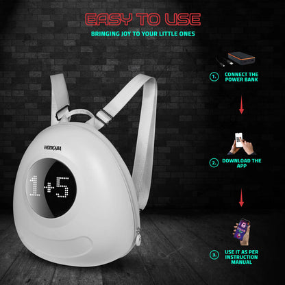 Hookaba GlowBuddy LED Kids Backpack (White) | Kids Smart Bag with App-Controlled Light-Up Display (With Power Bank)