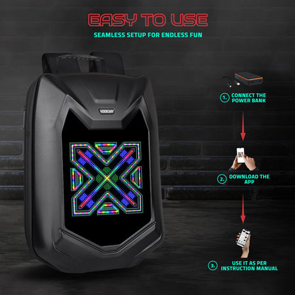 Hookaba Bat Grit LED Backpack | 27 L Smart App-Controlled Backpack with 64×64 Pixel Display (With Power Bank)