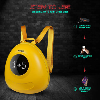 Hookaba GlowBuddy LED Kids Backpack (Yellow) | Kids Smart Bag with App-Controlled Light-Up Display (With Power Bank)