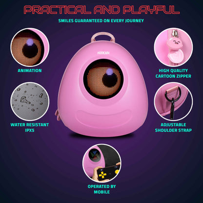 Hookaba GlowBuddy LED Kids Backpack (Pink) | Kids Smart Bag with App-Controlled Light-Up Display (With Power Bank)