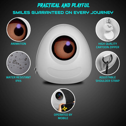 Hookaba GlowBuddy LED Kids Backpack (White) | Kids Smart Bag with App-Controlled Light-Up Display (With Power Bank)