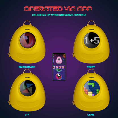 Hookaba GlowBuddy LED Kids Backpack (Yellow) | Kids Smart Bag with App-Controlled Light-Up Display (With Power Bank)