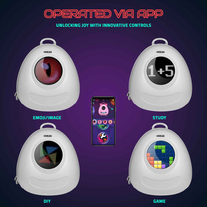 Hookaba GlowBuddy LED Kids Backpack (White) | Kids Smart Bag with App-Controlled Light-Up Display (With Power Bank)