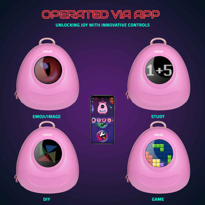 Hookaba GlowBuddy LED Kids Backpack (Pink) | Kids Smart Bag with App-Controlled Light-Up Display (With Power Bank)