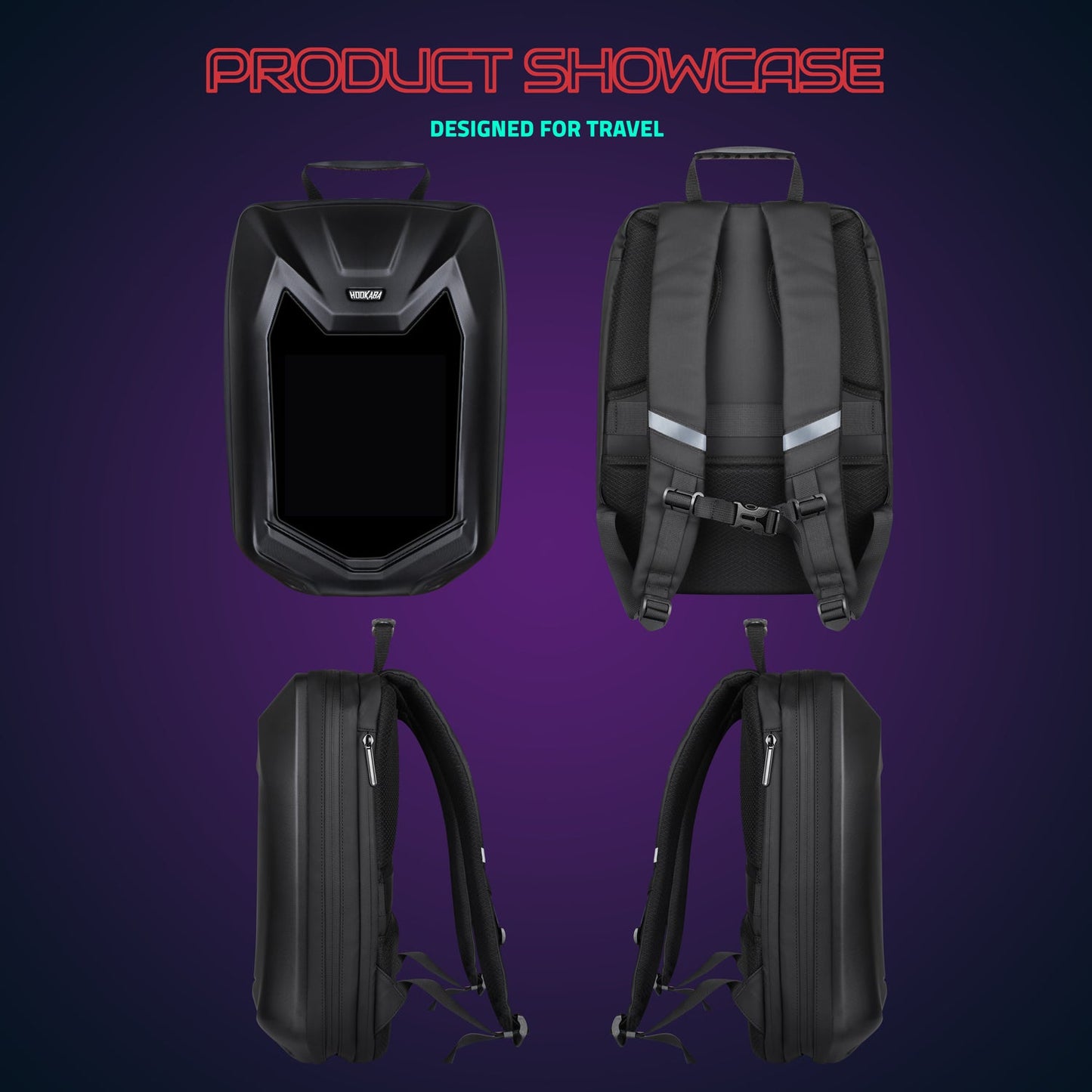 Hookaba Bat Grit LED Backpack | 27 L Smart App-Controlled Backpack with 64×64 Pixel Display (With Power Bank)