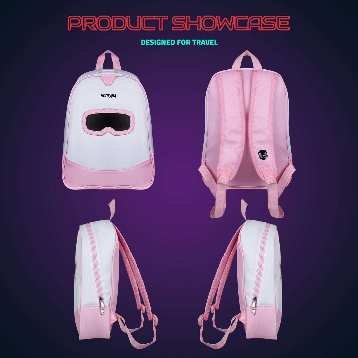 Hookaba Zyppie LED Backpack (Pink) | App-Controlled Light Up Bag (With Power Bank)