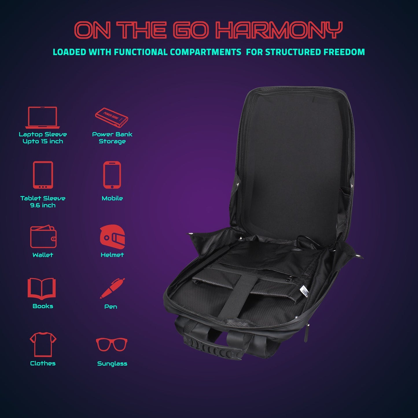 Hookaba Bat Grit LED Backpack | 27 L Smart App-Controlled Backpack with 64×64 Pixel Display (With Power Bank)