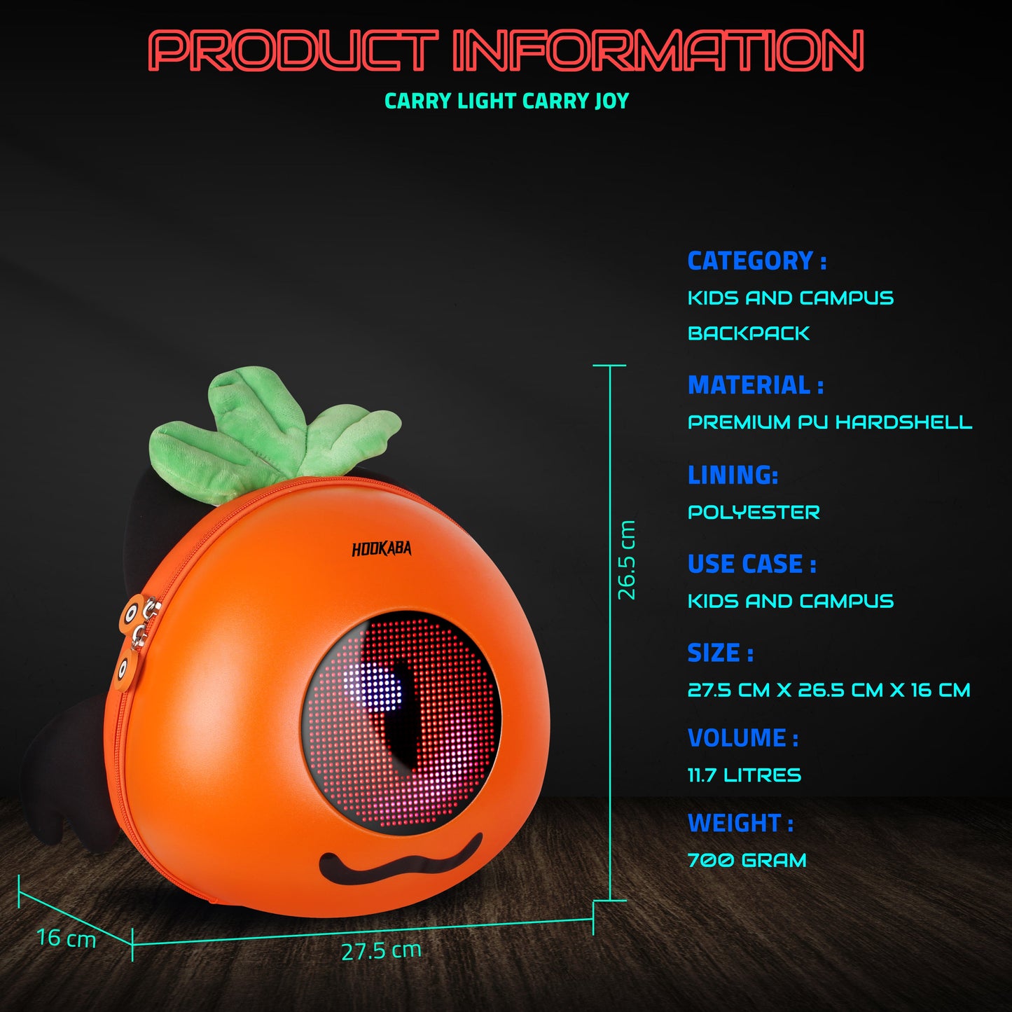 Hookaba GlowBuddy “Boo” LED Kids Backpack | Cute App-Controlled Light-Up Display Bag (With Power Bank)