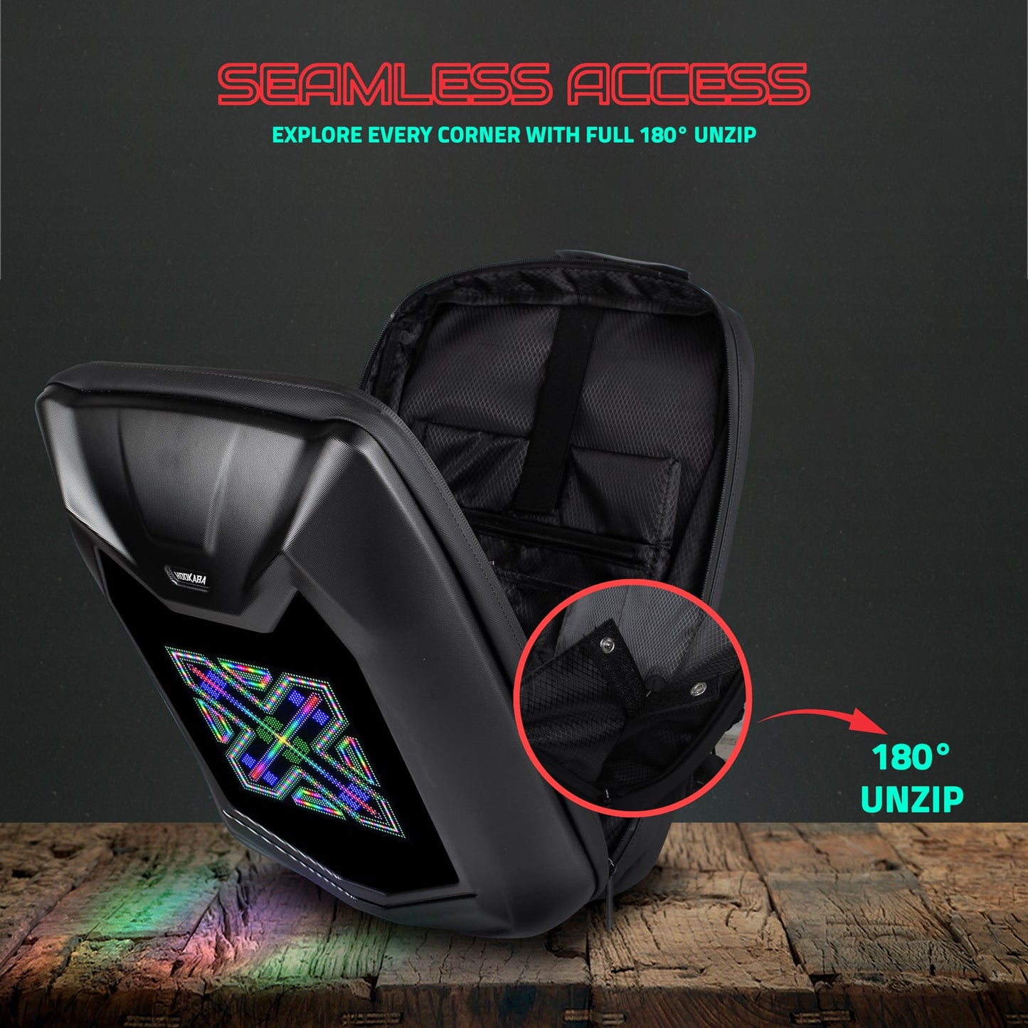 Hookaba Bat Grit LED Backpack | 27 L Smart App-Controlled Backpack with 64×64 Pixel Display (With Power Bank)