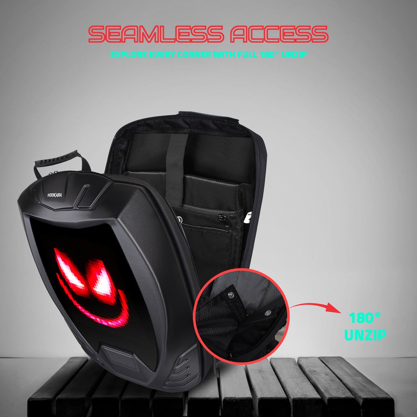 Hookaba Rebel Rage LED Backpack – 27.2 L Smart Display Bag (With Power Bank)