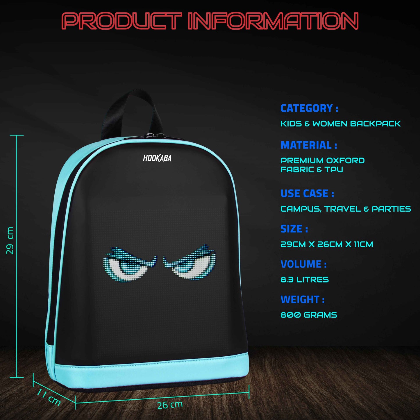 Hookaba Bold Bling Bag | Smart LED Pixel Display Backpack | App-Controlled Light Up Bag for Creative Expression (With Power Bank)
