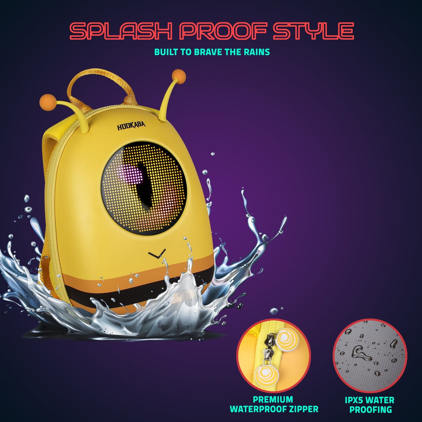 Hookaba GlowBuddy Bee LED Backpack | App-Controlled Light Up Bag (With Power Bank)