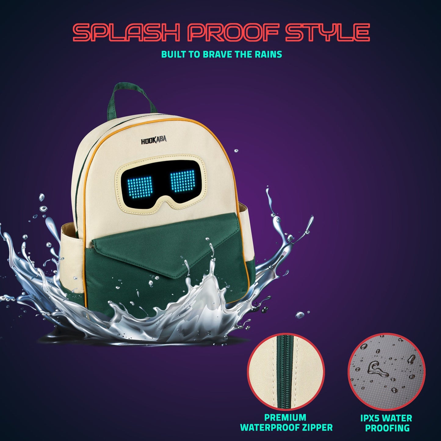 Hookaba Zyppie LED Backpack (Green) | App-Controlled Light Up Bag (With Power Bank)