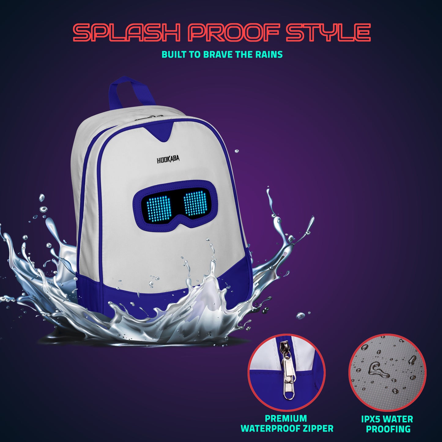 Hookaba Zyppie LED Backpack (Blue) | App-Controlled Light Up Bag (With Power Bank)