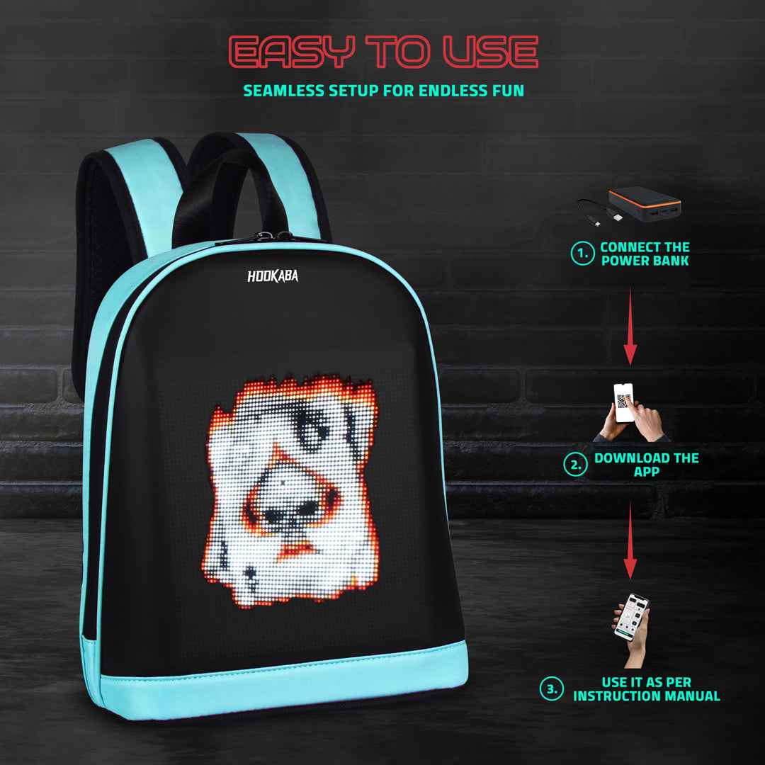 Hookaba Bold Bling Bag | Smart LED Pixel Display Backpack | App-Controlled Light Up Bag for Creative Expression (With Power Bank)
