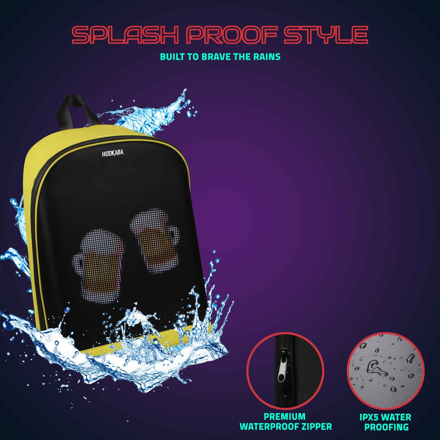 Hookaba Urban Buzz LED Backpack (Yellow) | 17 L Smart Display Bag (With Power Bank)