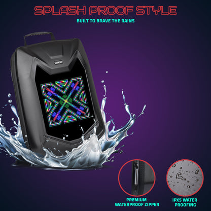 Hookaba Bat Grit LED Backpack | 27 L Smart App-Controlled Backpack with 64×64 Pixel Display (With Power Bank)