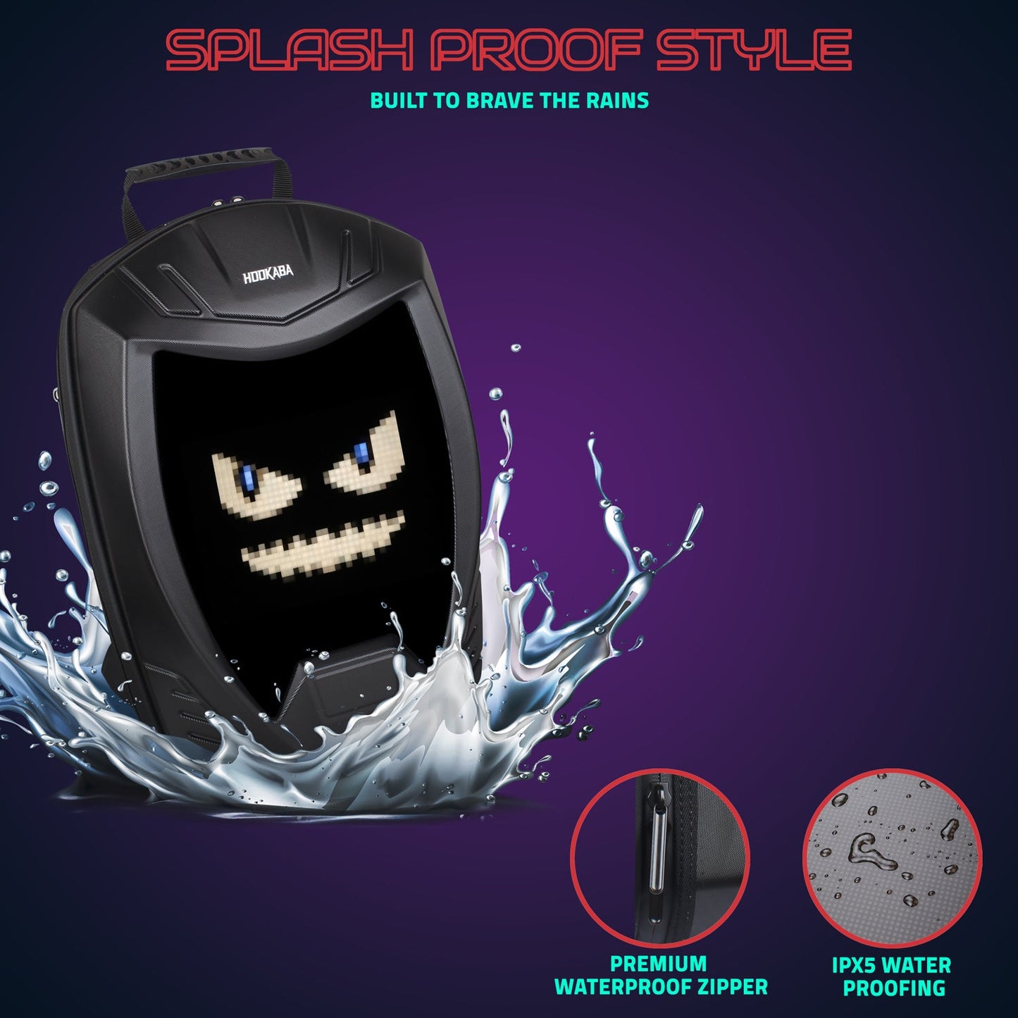 Hookaba Rebel Rage LED Backpack – 27.2 L Smart Display Bag (With Power Bank)