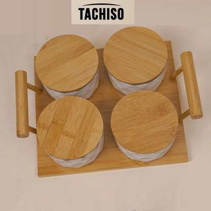 Dry Fruit Jars With Tray - White