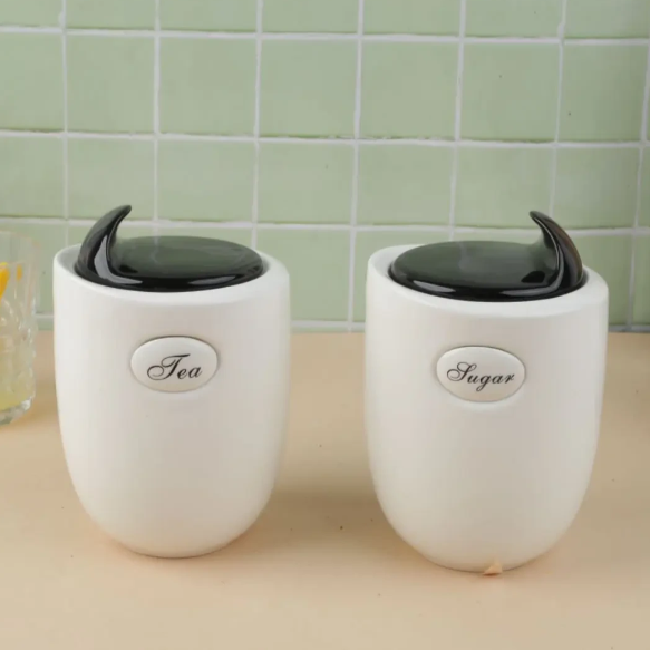 Modern Ceramic Airtight Tea Sugar Container - (Set of 2)