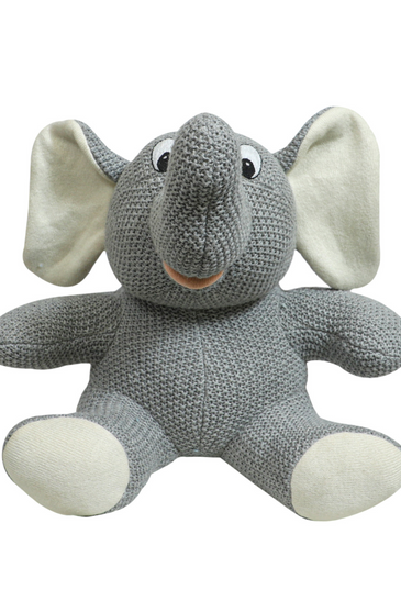 Knitted Soft Grey Moss Sitting Elephant Toy