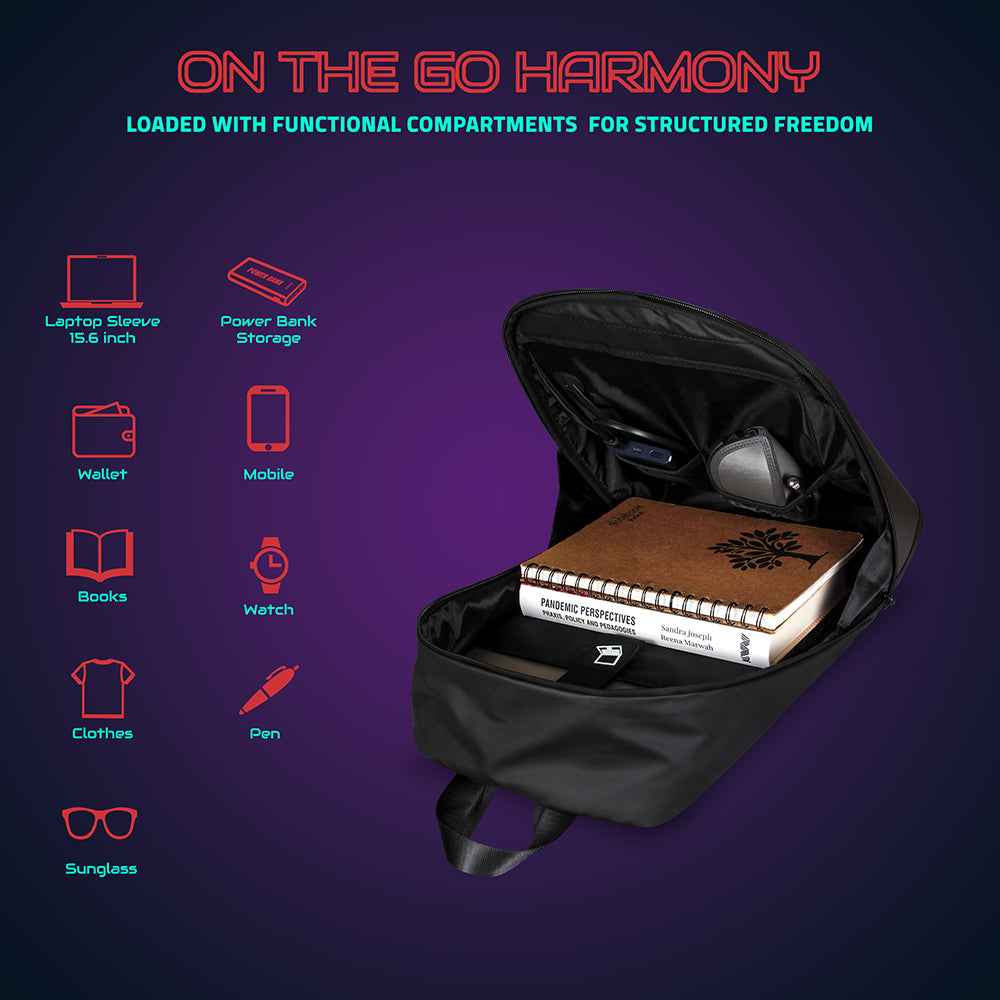 Hookaba Urban Buzz LED Backpack (Black) | 17 L Smart Display Bag (With Power Bank)
