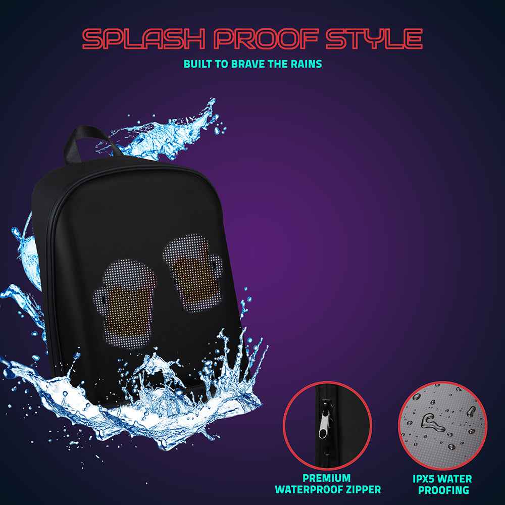 Hookaba Urban Buzz LED Backpack (Black) | 17 L Smart Display Bag (With Power Bank)