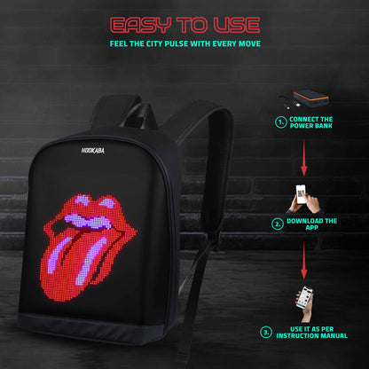 Hookaba Urban Buzz LED Backpack (Black) | 17 L Smart Display Bag (With Power Bank)