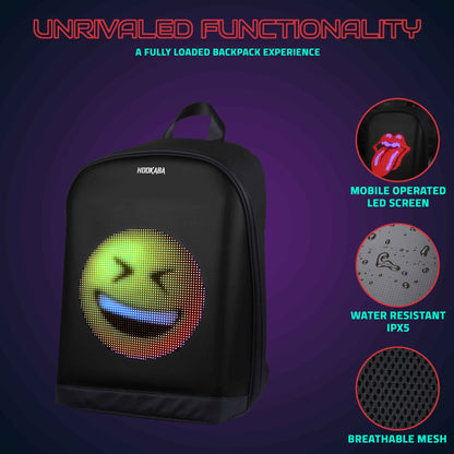 Hookaba Urban Buzz LED Backpack (Black) | 17 L Smart Display Bag (With Power Bank)