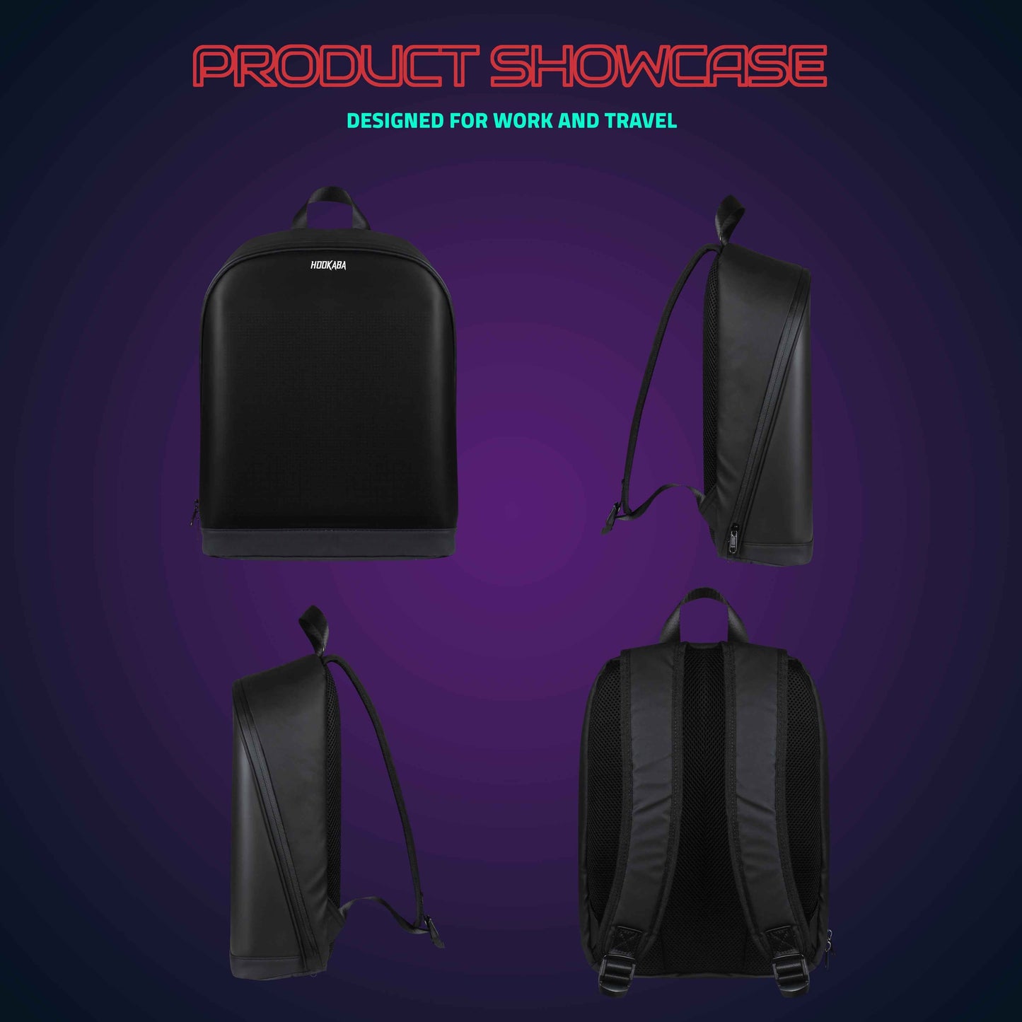 Hookaba Urban Buzz LED Backpack (Black) | 17 L Smart Display Bag (With Power Bank)