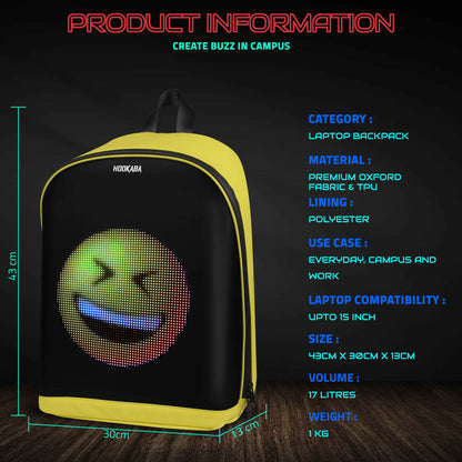 Hookaba Urban Buzz LED Backpack (Yellow) | 17 L Smart Display Bag (With Power Bank)