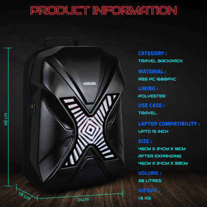 Hookaba Xross Rage LED Backpack – 28 L Expandable Smart Display Bag (With Power Bank)