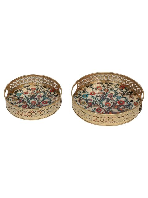 White Peacock Pichwai Tray (Set of 2)
