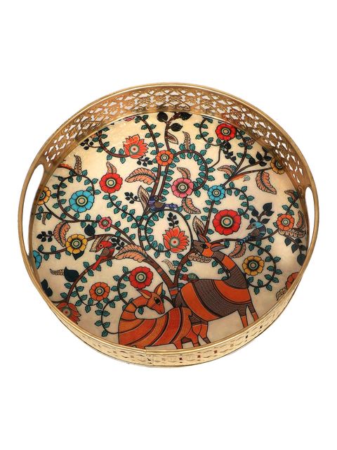 White Peacock Pichwai Tray (Set of 2)
